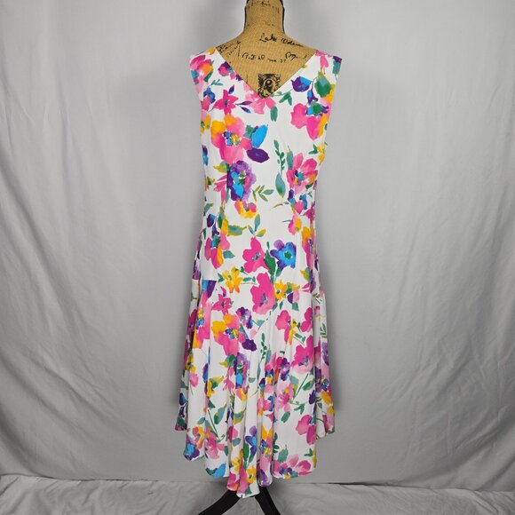 Jessica London Plus 18W White Floral Sleeveless Fit & Flare Dress V-Neck - Picture 3 of 12
